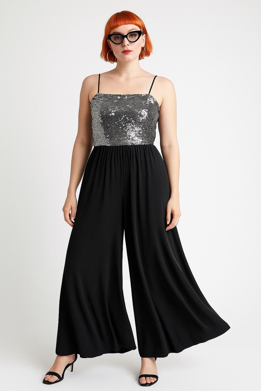 Vintage 80s Keyloun Sequin Bodice Jumpsuit Small Union Made USA Disco Glam